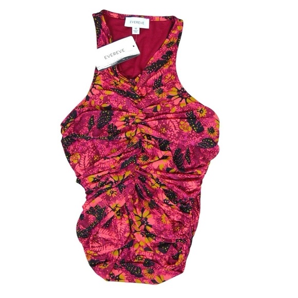 Evereve Novah Floral Mesh Ruched Tank, Pink Multi Color Size XS NWT - Picture 10 of 10